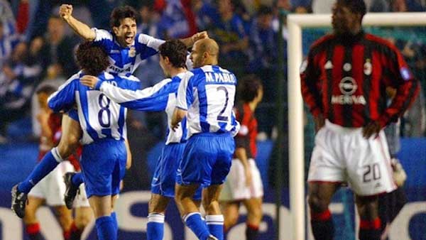 7. Deportivo La Coruña 4-0 AC Milan (5-4 chung cuộc), 2004